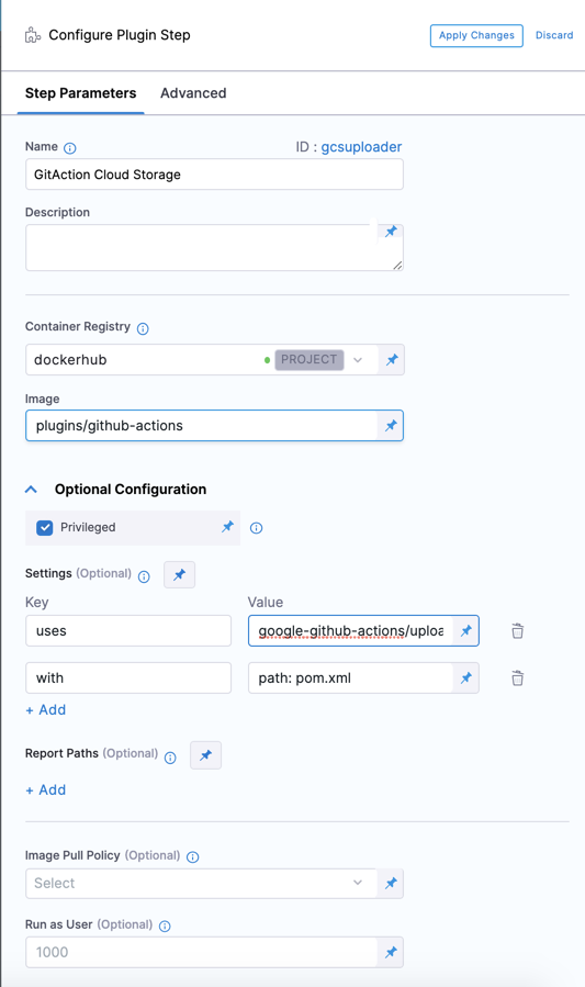 A configured Plugin step with Settings variables.